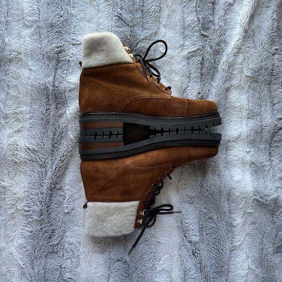 NAPOLEONI Suede Lace Up Ankle Boots With Fur Shearling Trim 10 10.5 41 $445 - Picture 6 of 11